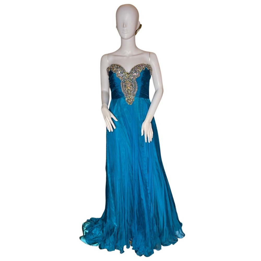 Mac Duggal 100% Silk Bejeweled Sweetheart Neckline Floor Length Prom Dress